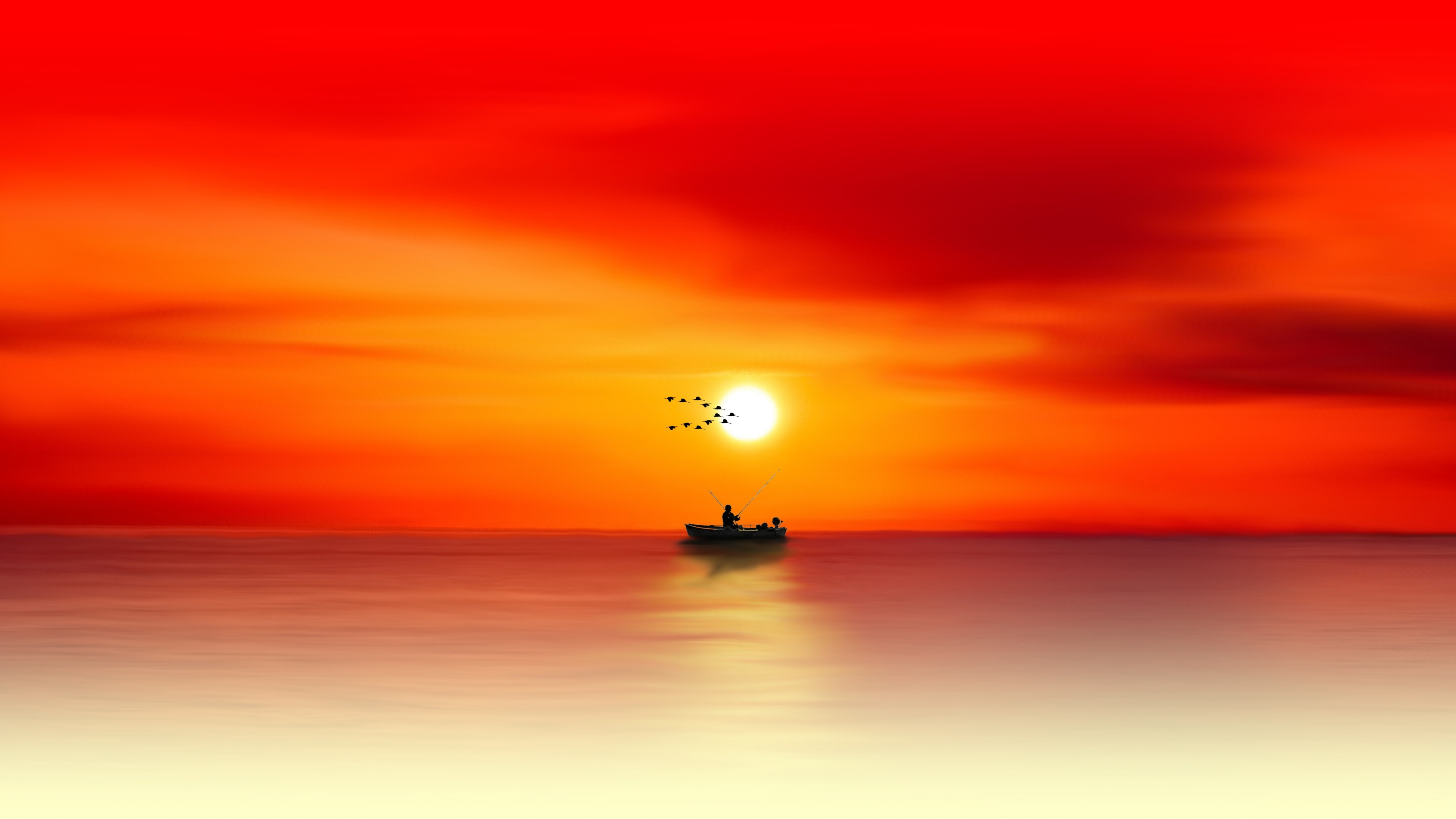 Silhouette of Boat on Sea During Sunset. Wallpaper in 3840x2160 Resolution
