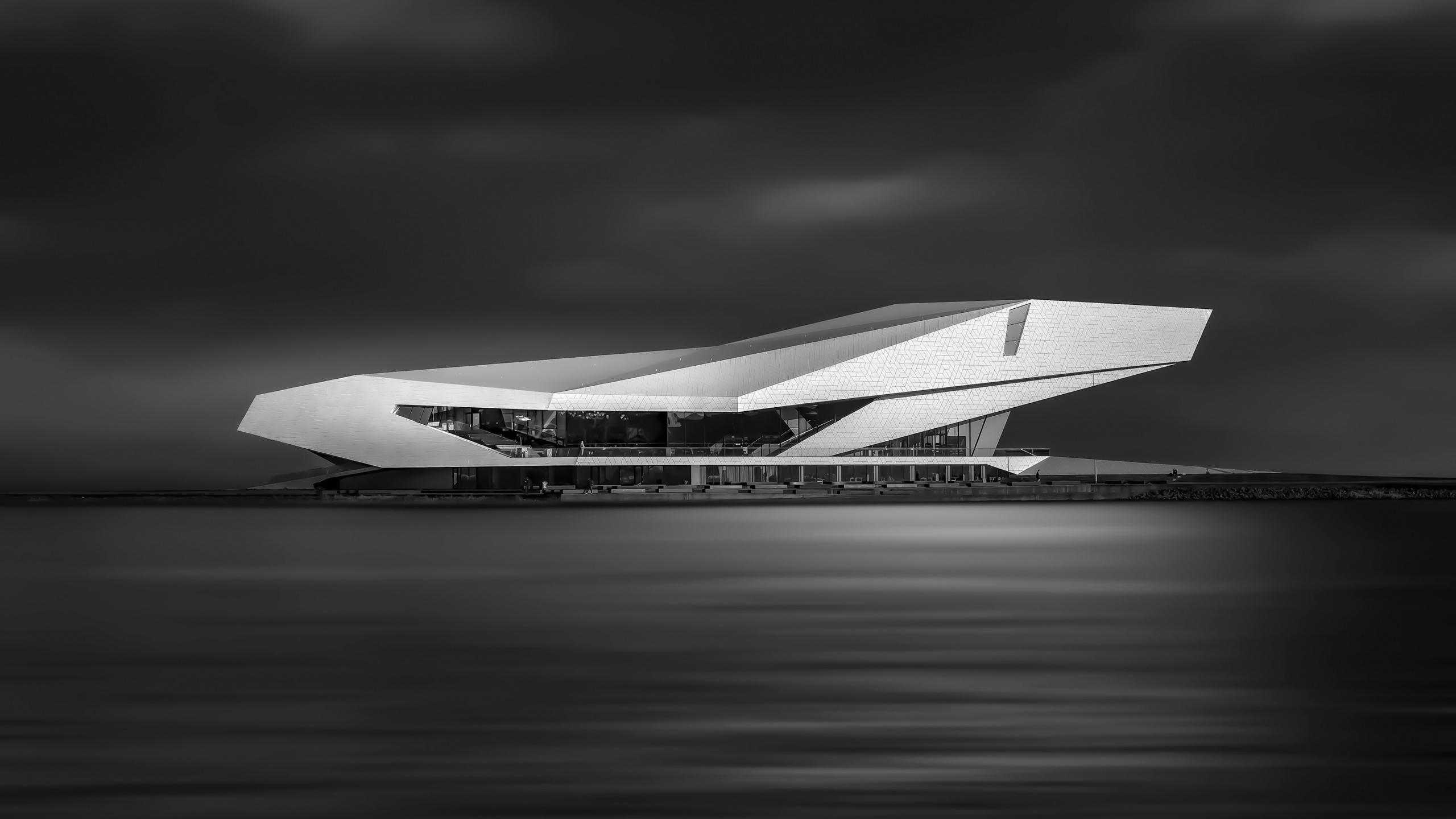 Grayscale Photo of Airplane on The Sky. Wallpaper in 2560x1440 Resolution