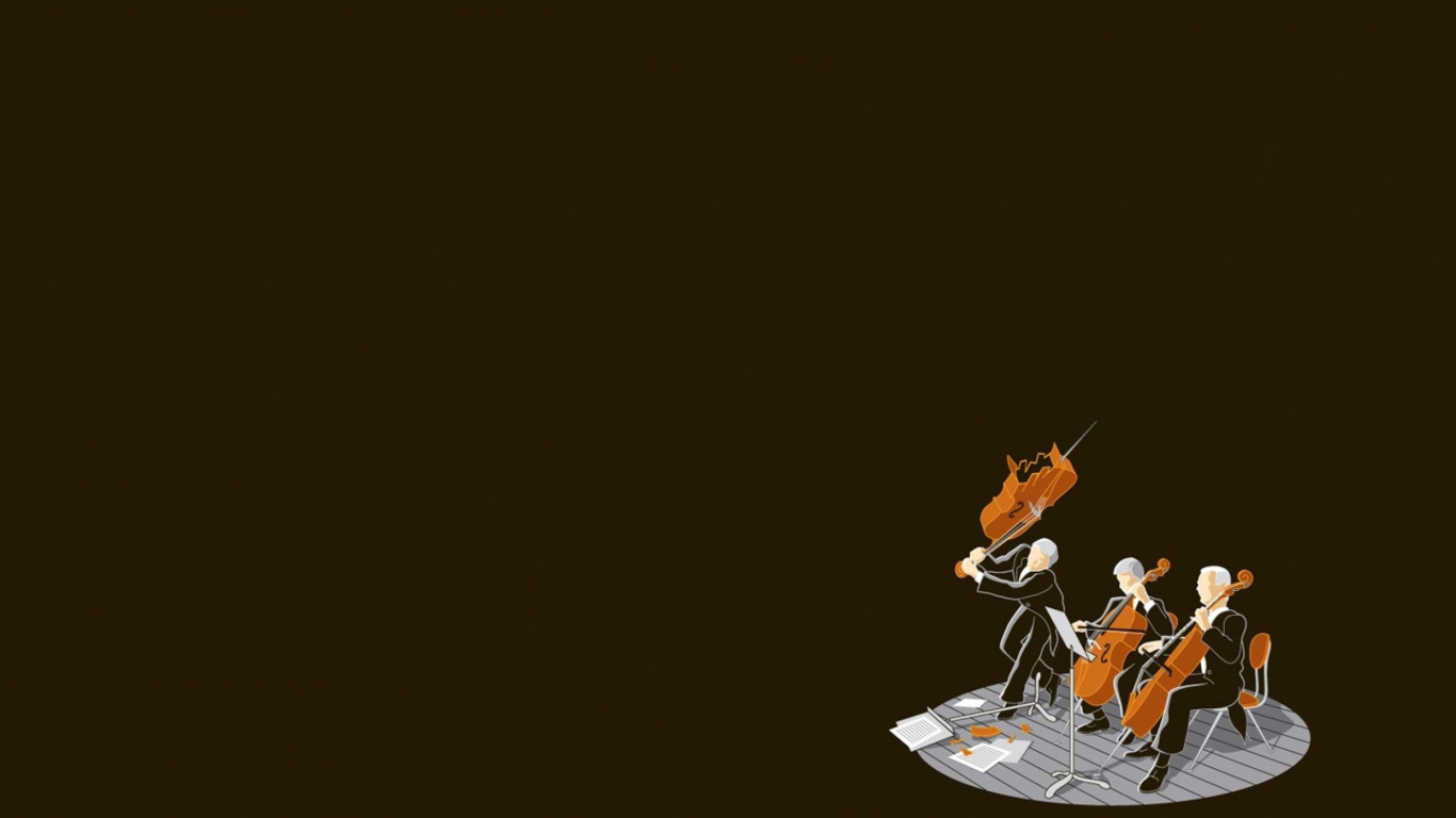 Orchestre, Violoncelle, Guitare, Cartoon, Illustration. Wallpaper in 1366x768 Resolution