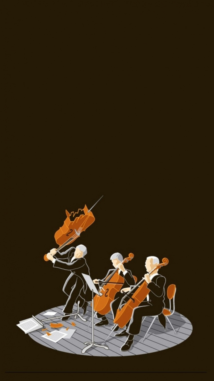 Orchestre, Violoncelle, Guitare, Cartoon, Illustration. Wallpaper in 750x1334 Resolution