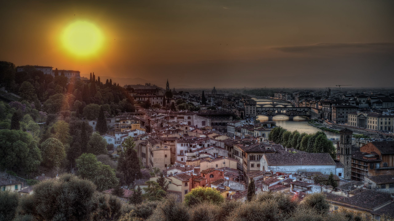 Luftaufnahme Der Stadt Bei Sonnenuntergang. Wallpaper in 1280x720 Resolution