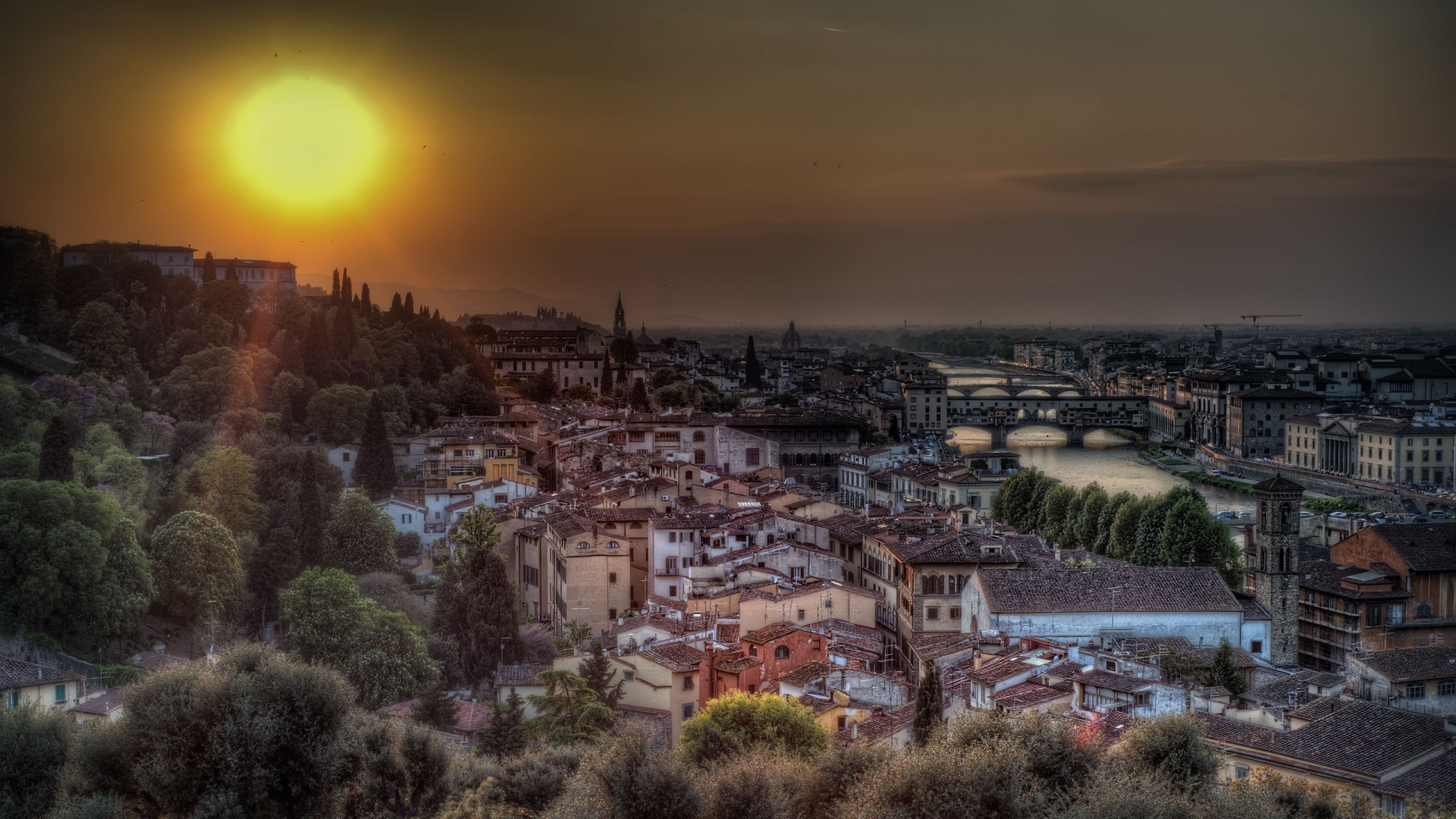 Aerial View of City During Sunset. Wallpaper in 1920x1080 Resolution