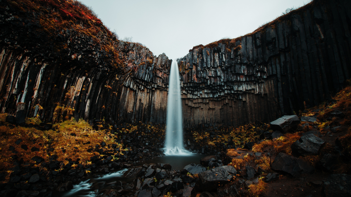 Waterfall, Nature, Water, Natural Landscape, Rock. Wallpaper in 1366x768 Resolution