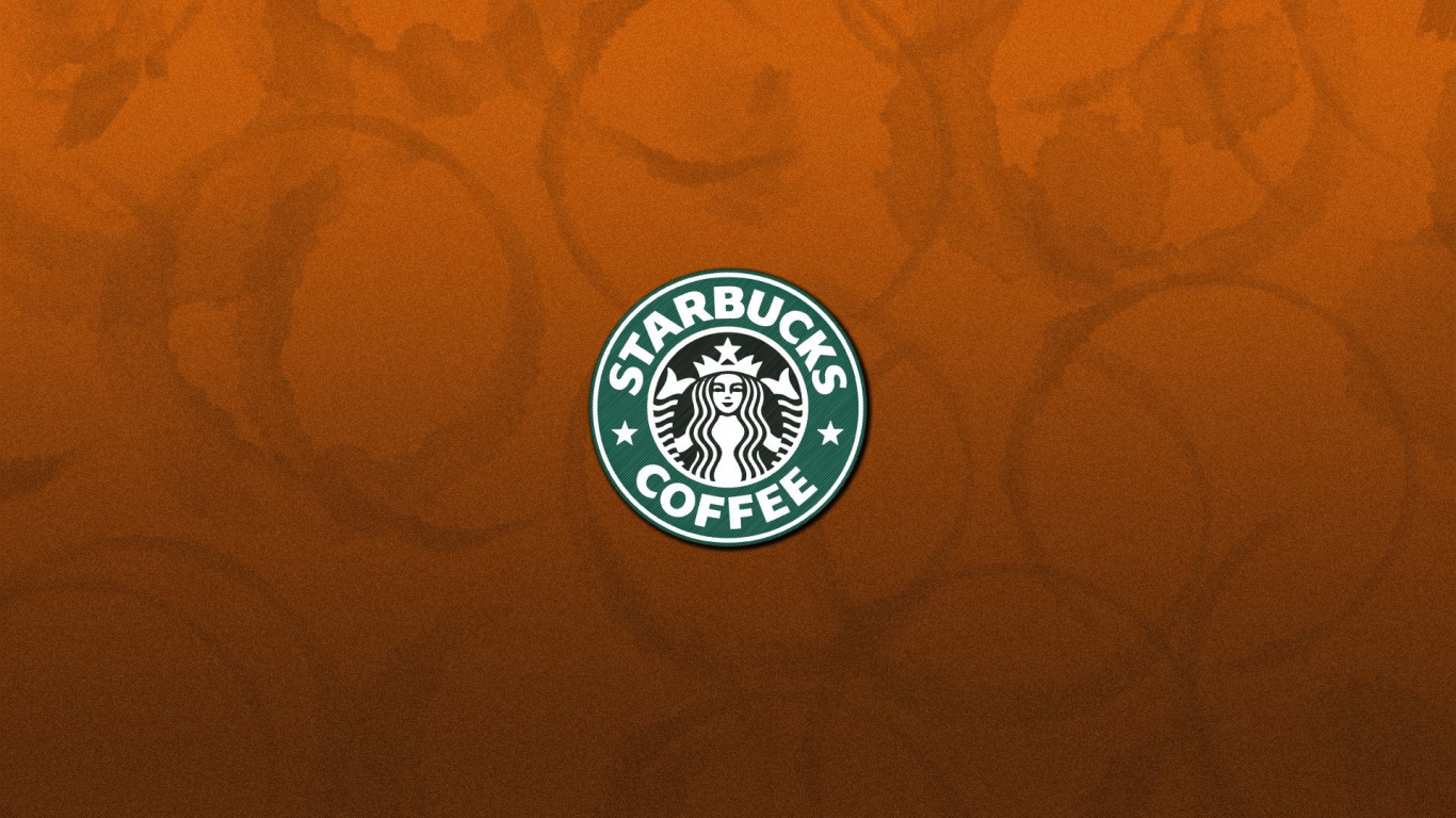 Starbucks Coffee Logo on Orange Textile. Wallpaper in 1366x768 Resolution