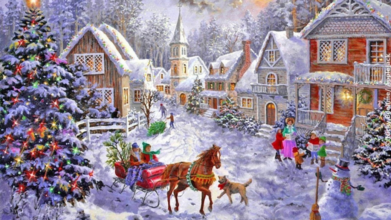 El Día De Navidad, Pintura Por Número De, Arte, Santa Claus, Invierno. Wallpaper in 1280x720 Resolution