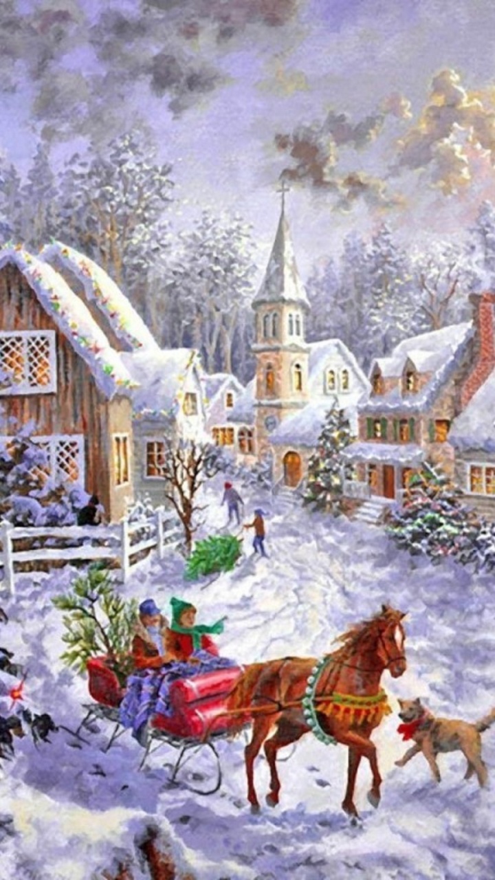 El Día De Navidad, Pintura Por Número De, Arte, Santa Claus, Invierno. Wallpaper in 720x1280 Resolution