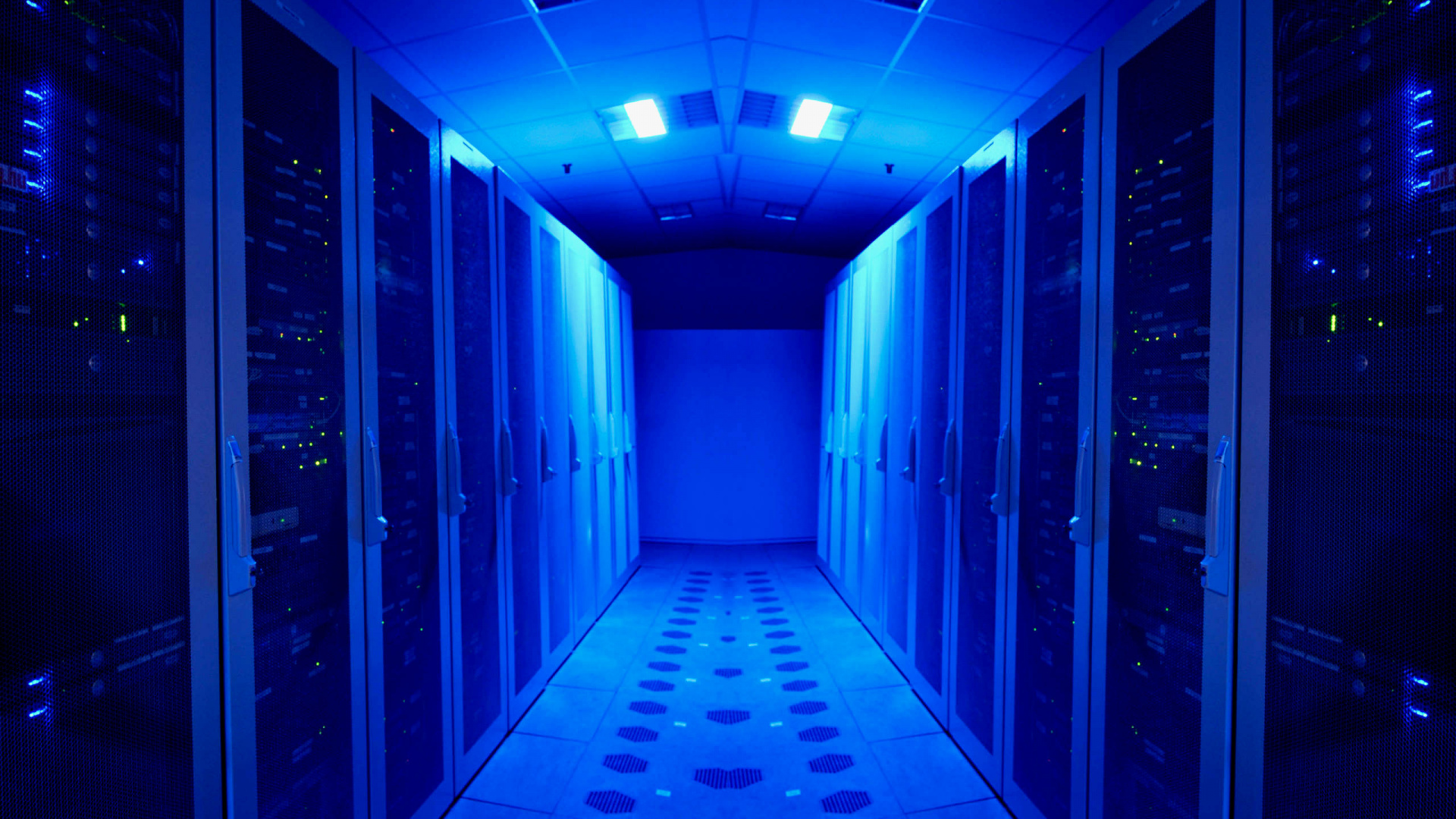 Pasillo Azul y Blanco Con Luces Azules.. Wallpaper in 1920x1080 Resolution