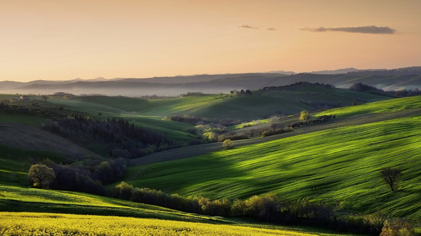 Champ D'herbe Verte Sous un Ciel Blanc Pendant la Journée. Wallpaper in 1366x768 Resolution