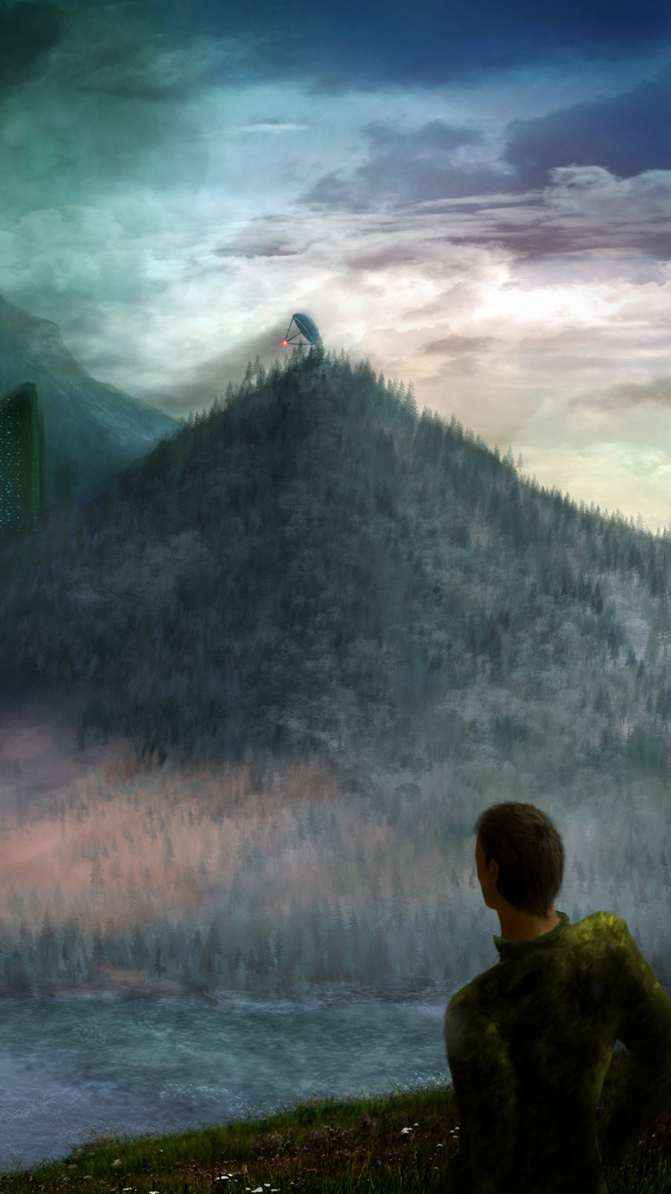 Green Mountain and Green Trees Painting. Wallpaper in 750x1334 Resolution