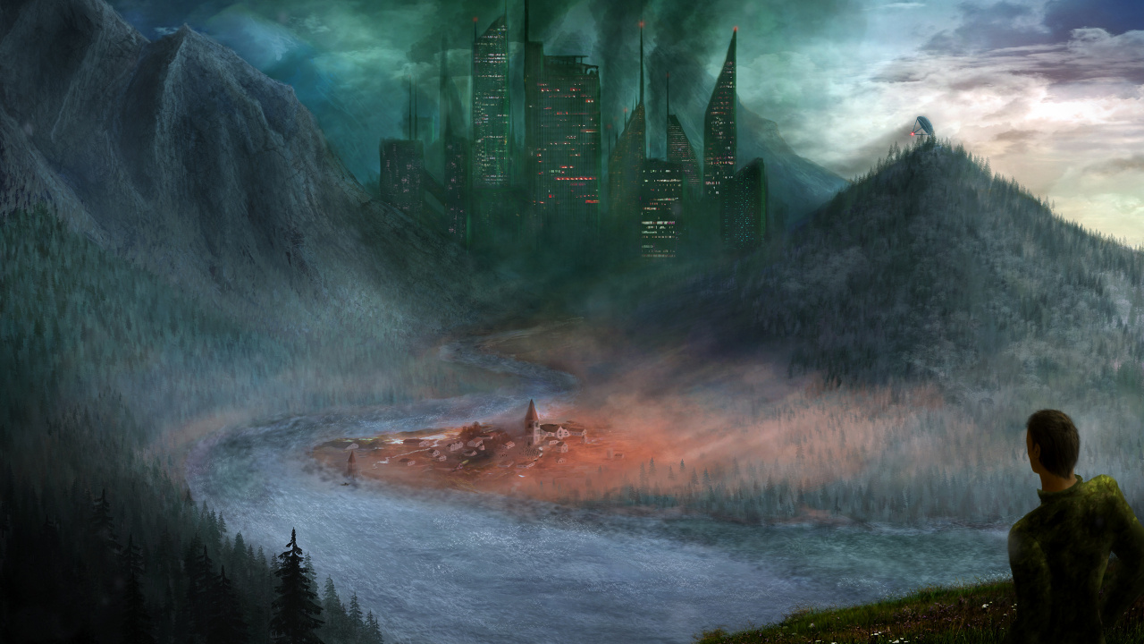 Peinture Montagne Verte et Arbres Verts. Wallpaper in 1280x720 Resolution