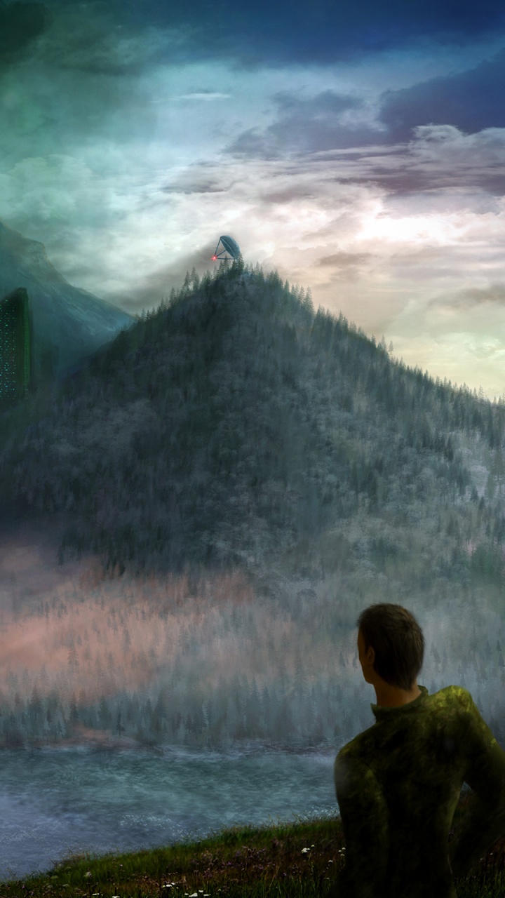 Peinture Montagne Verte et Arbres Verts. Wallpaper in 720x1280 Resolution