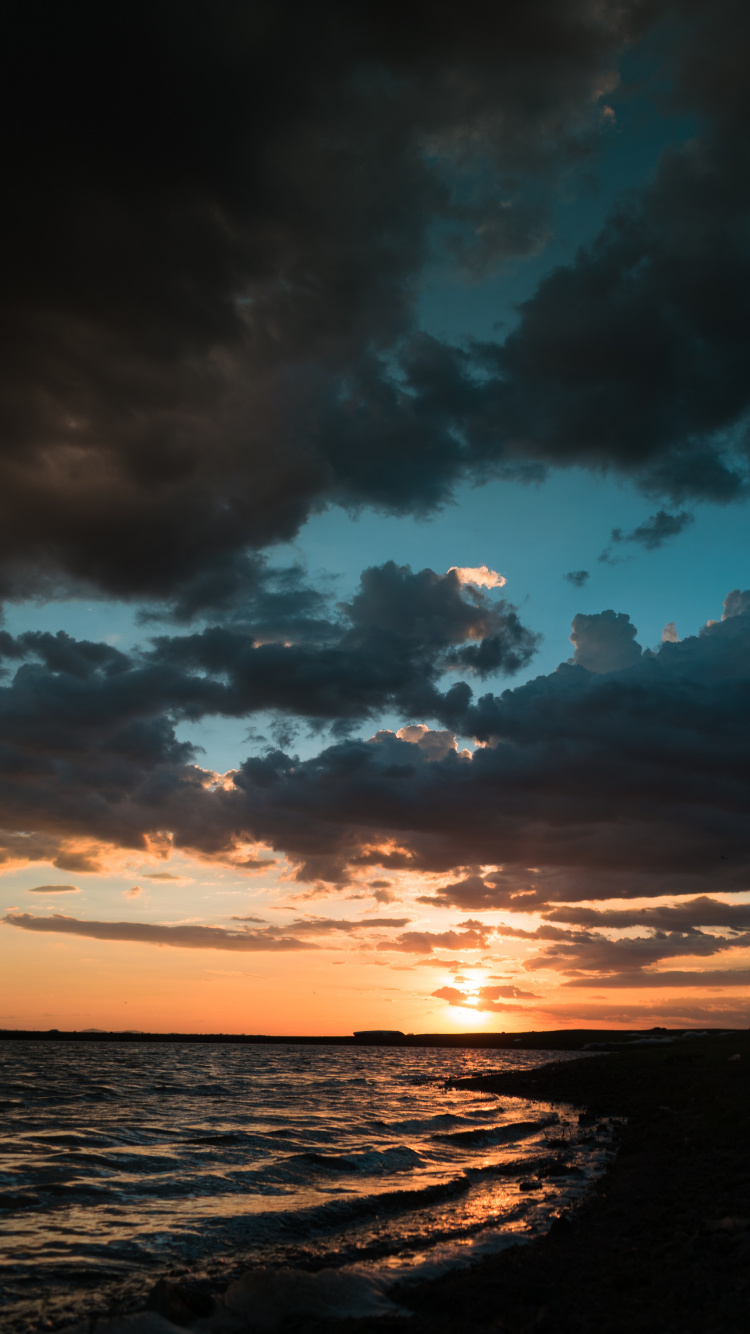 Côte Sombre Coucher de Soleil, Android, Téléphone, Mer, Eau. Wallpaper in 750x1334 Resolution