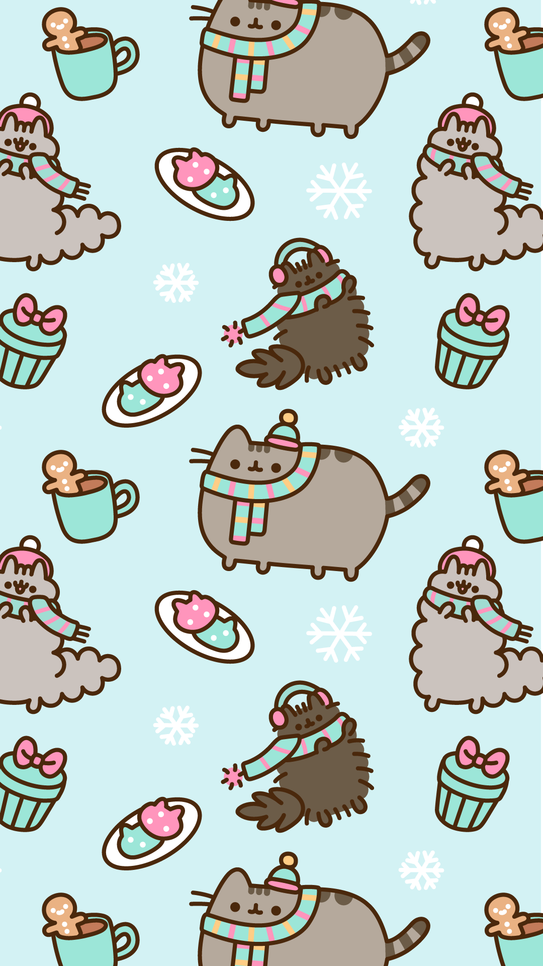 Pusheen, Cat, Winter, Cartoon, Facial Expression. Wallpaper in 1080x1920 Resolution