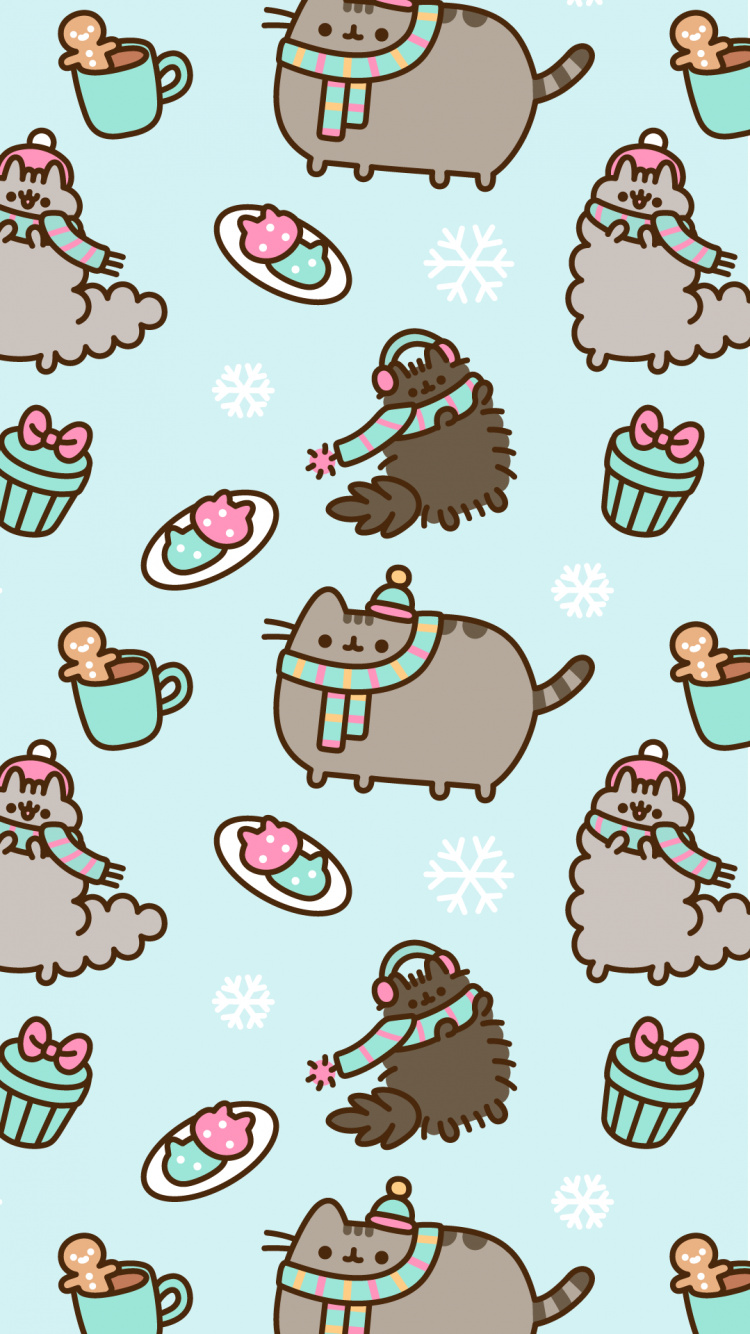 Pusheen, Gato, Invierno, Caricatura, la Expresión Facial. Wallpaper in 750x1334 Resolution