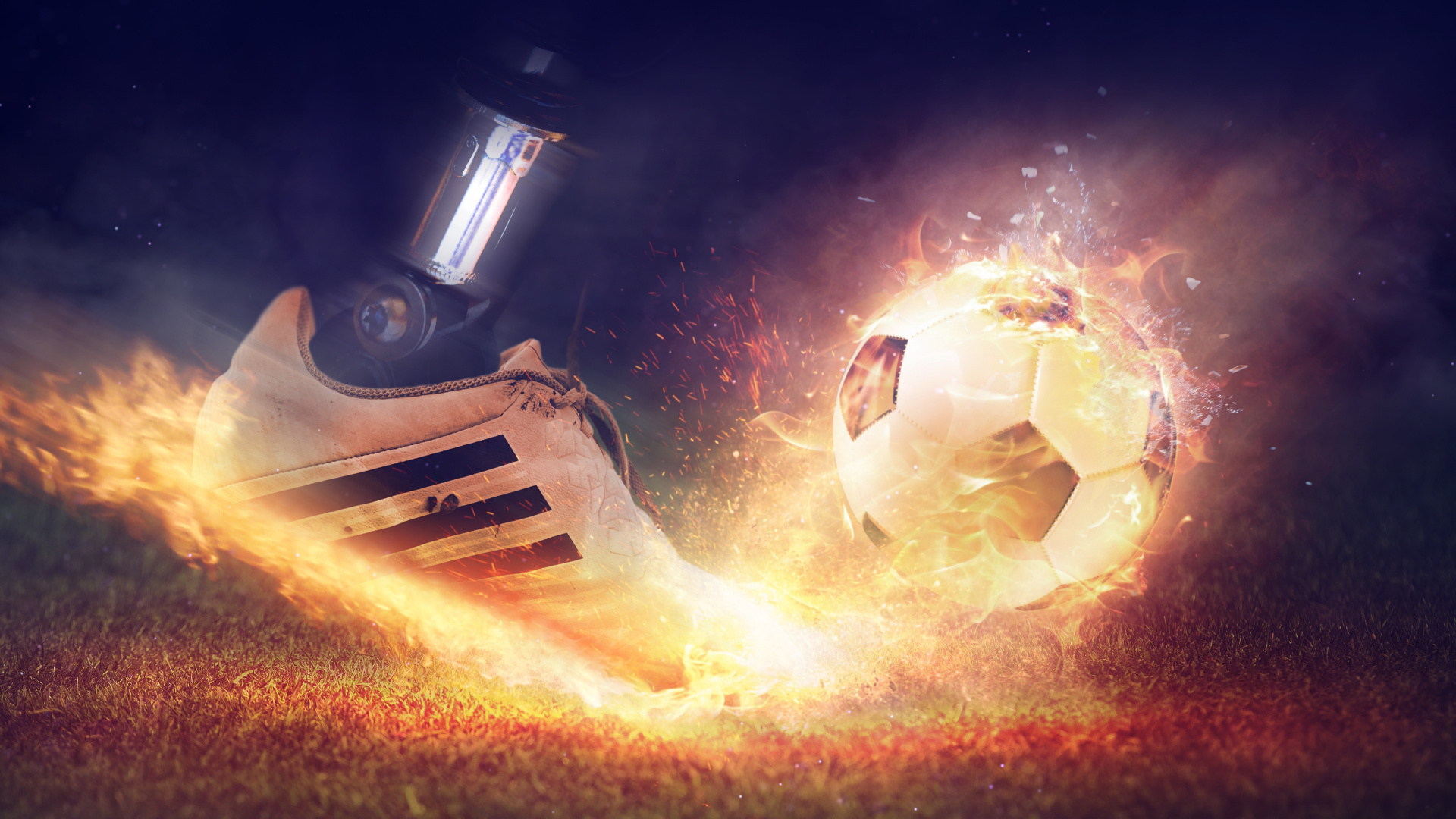White Soccer Ball on Fire. Wallpaper in 1920x1080 Resolution