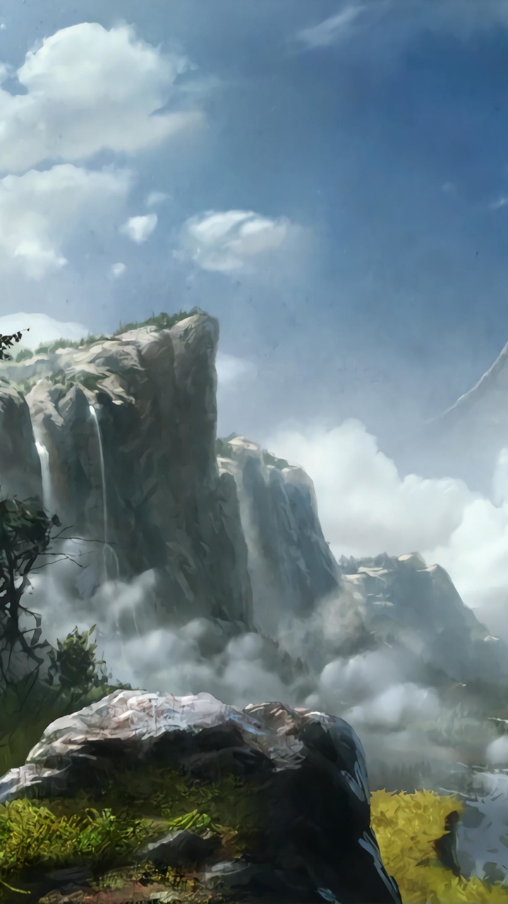 Waterfalls Under White Clouds and Blue Sky During Daytime. Wallpaper in 720x1280 Resolution