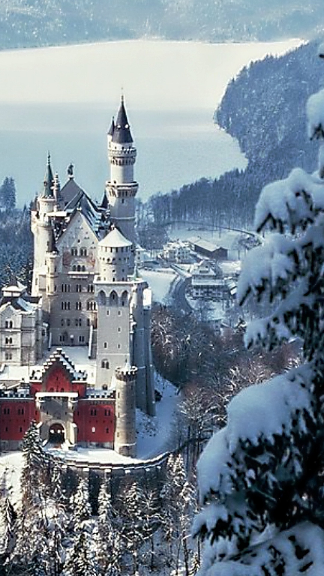 White and Red Castle on Top of Mountain. Wallpaper in 1080x1920 Resolution