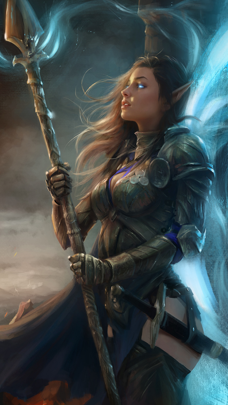 Femme en Manteau Noir Tenant L'épée. Wallpaper in 750x1334 Resolution