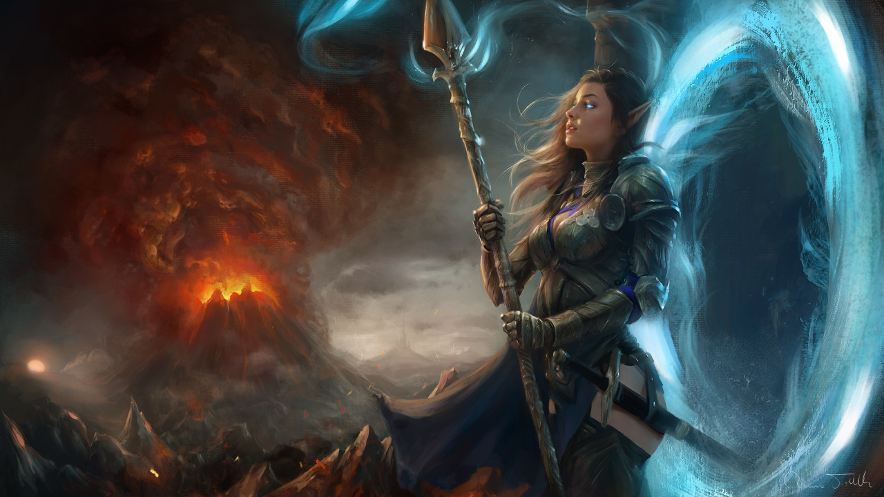 Woman in Black Coat Holding Sword. Wallpaper in 1280x720 Resolution