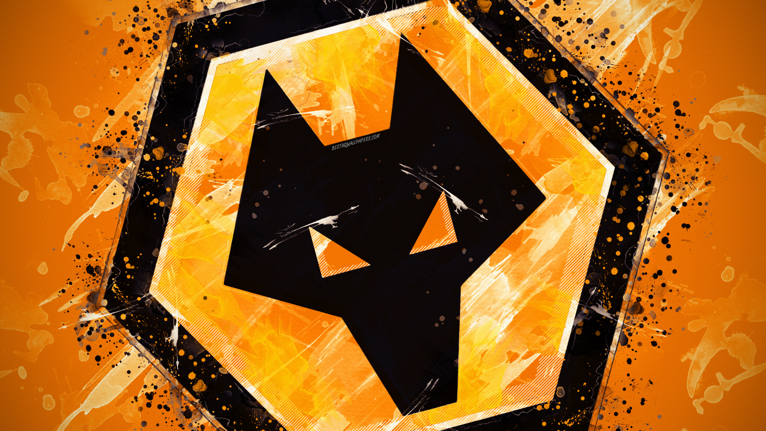 Wolverhampton Wanderers F C, Orange, Yellow, Amber, Graphic Design. Wallpaper in 2560x1440 Resolution