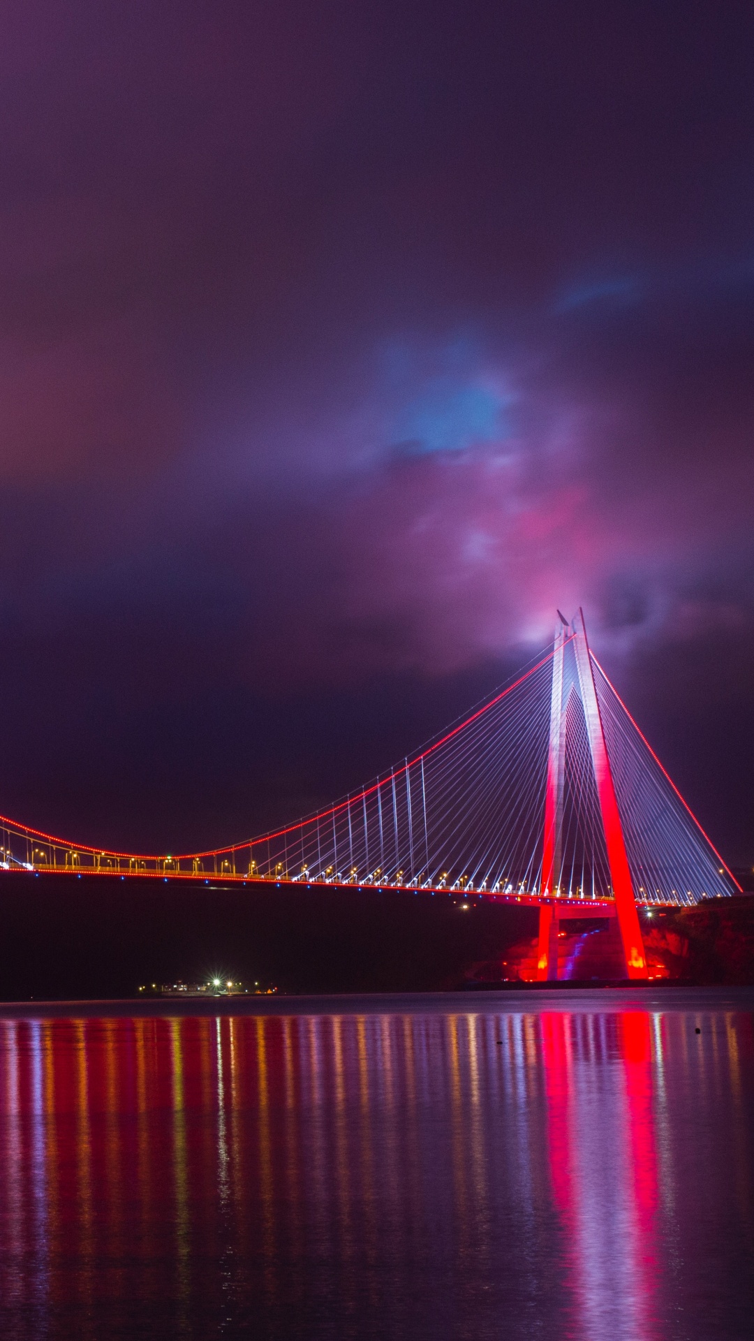 Bridge With Lights During Night Time. Wallpaper in 1080x1920 Resolution