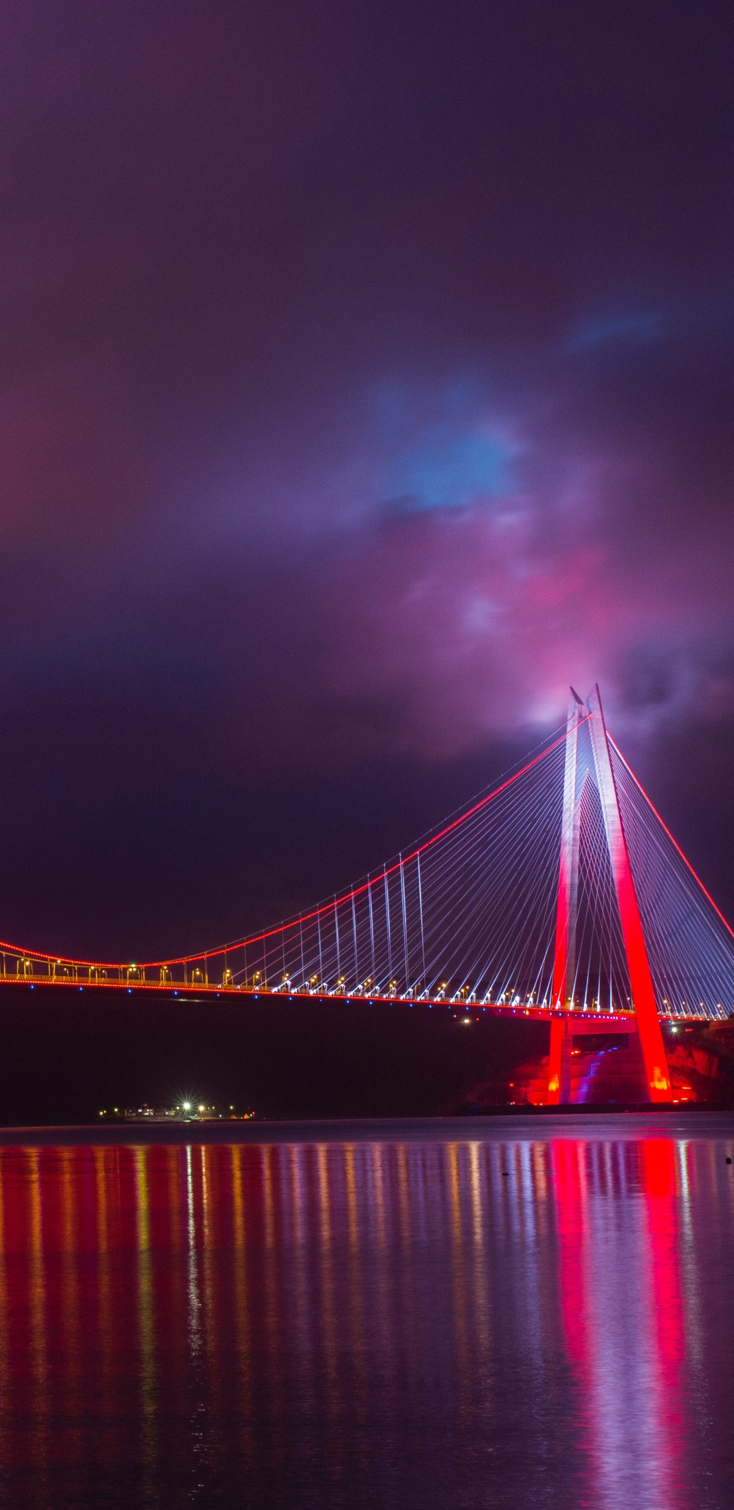 Bridge With Lights During Night Time. Wallpaper in 1440x2960 Resolution