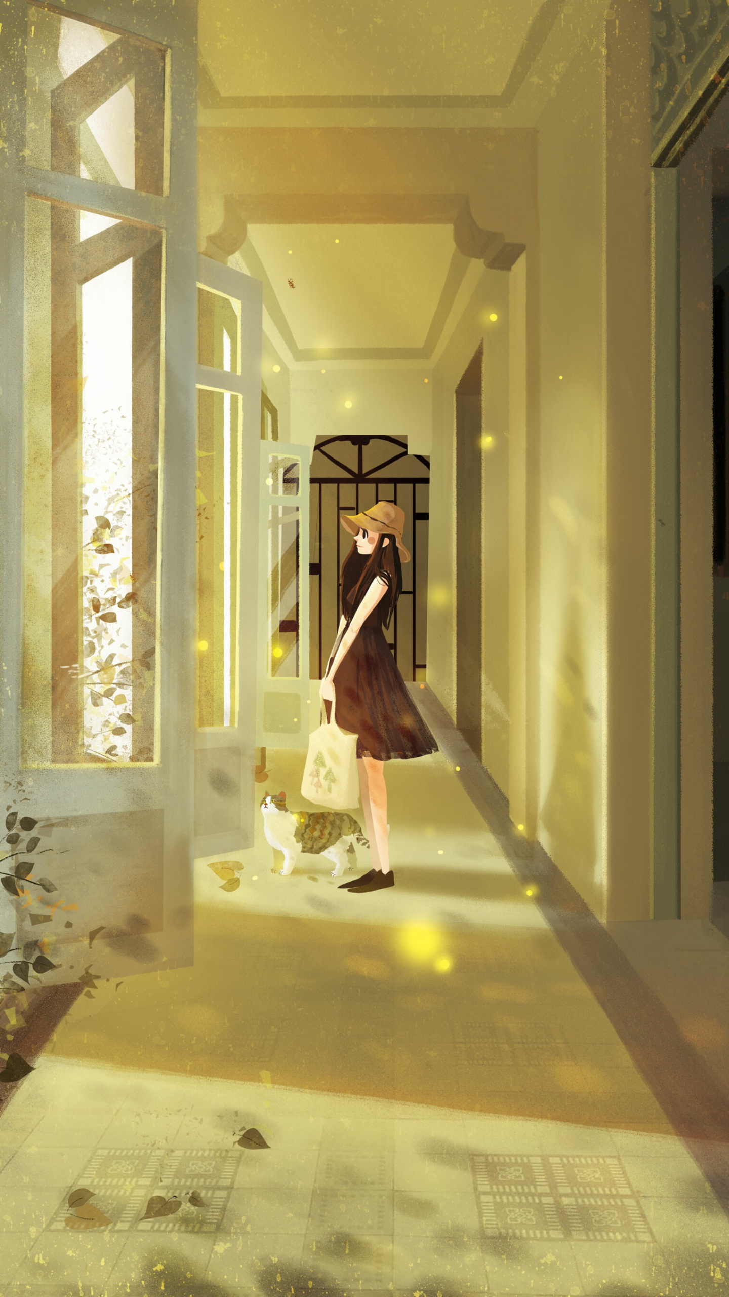 Woman in White Dress Walking on Hallway. Wallpaper in 1440x2560 Resolution