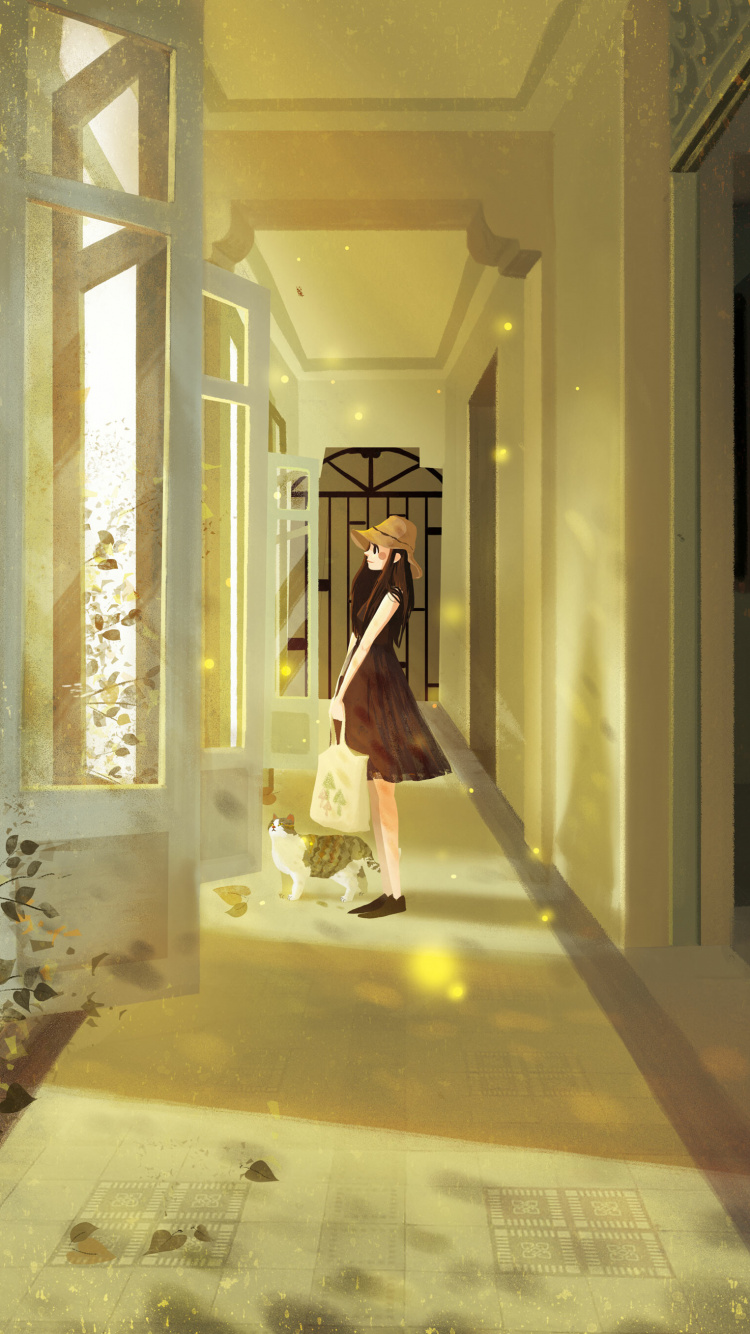 Woman in White Dress Walking on Hallway. Wallpaper in 750x1334 Resolution