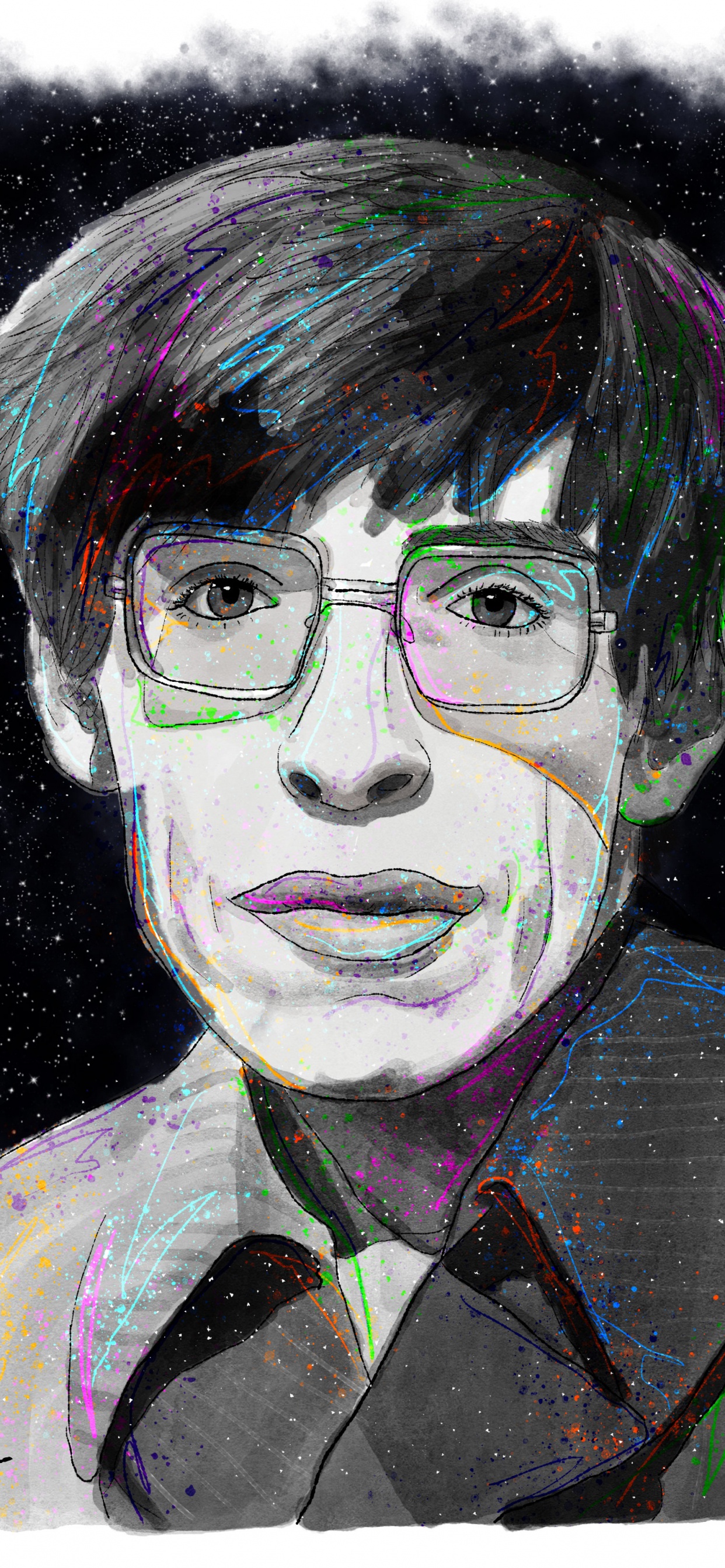Gafas, Acuarela, Arte, Dibujo, Retrato. Wallpaper in 1242x2688 Resolution