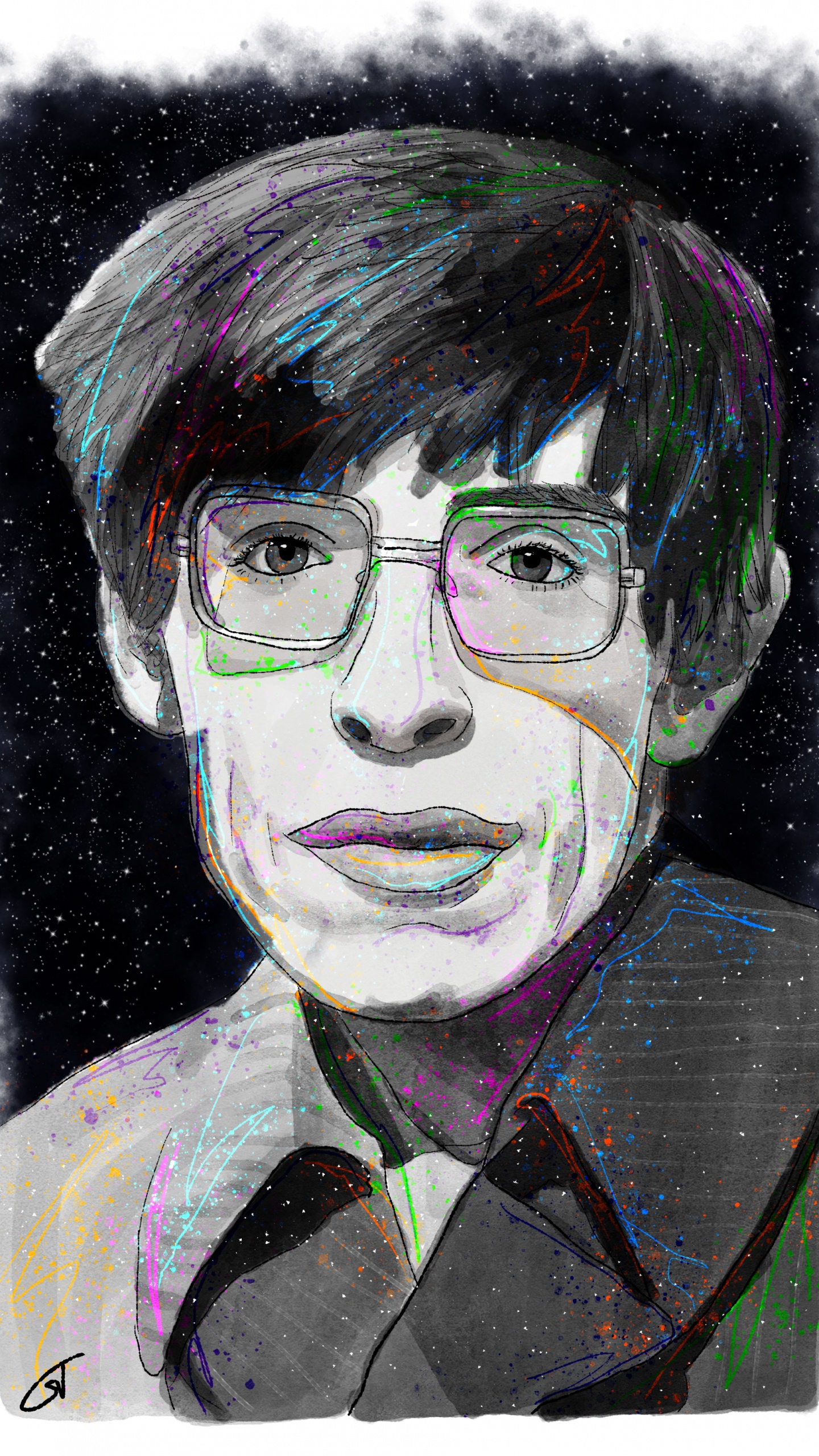 Gafas, Acuarela, Arte, Dibujo, Retrato. Wallpaper in 1440x2560 Resolution