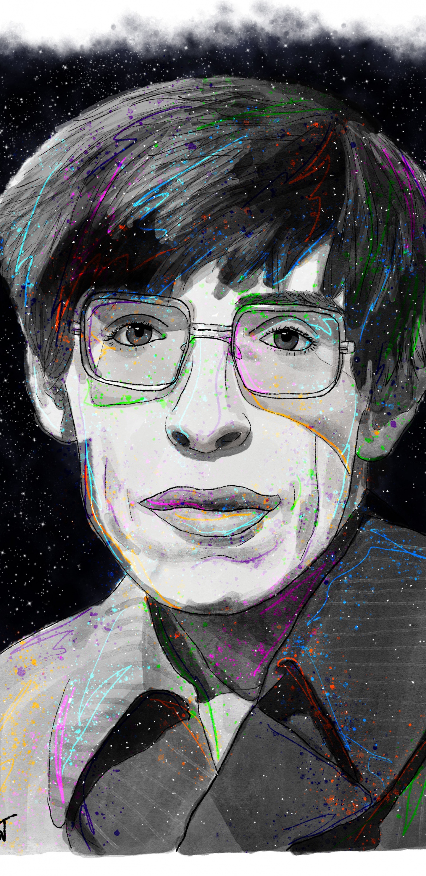 Gafas, Acuarela, Arte, Dibujo, Retrato. Wallpaper in 1440x2960 Resolution