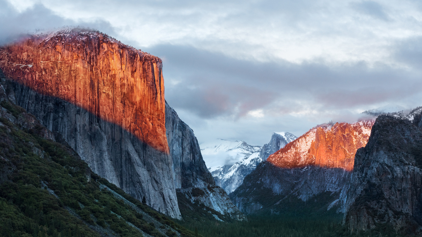 OS X El Capitan, Betriebssystem, Bergigen Landschaftsformen, Naturlandschaft, Natur. Wallpaper in 1366x768 Resolution