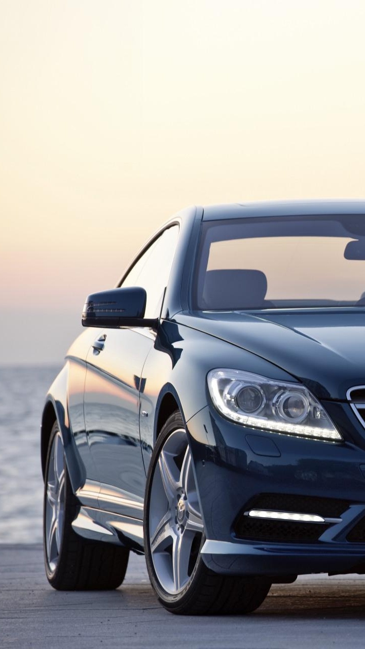 Black Mercedes Benz Car on Gray Asphalt Road. Wallpaper in 720x1280 Resolution