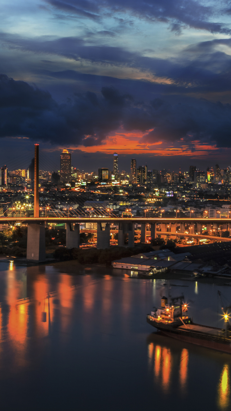 Skyline Der Stadt Bei Nacht Night. Wallpaper in 750x1334 Resolution