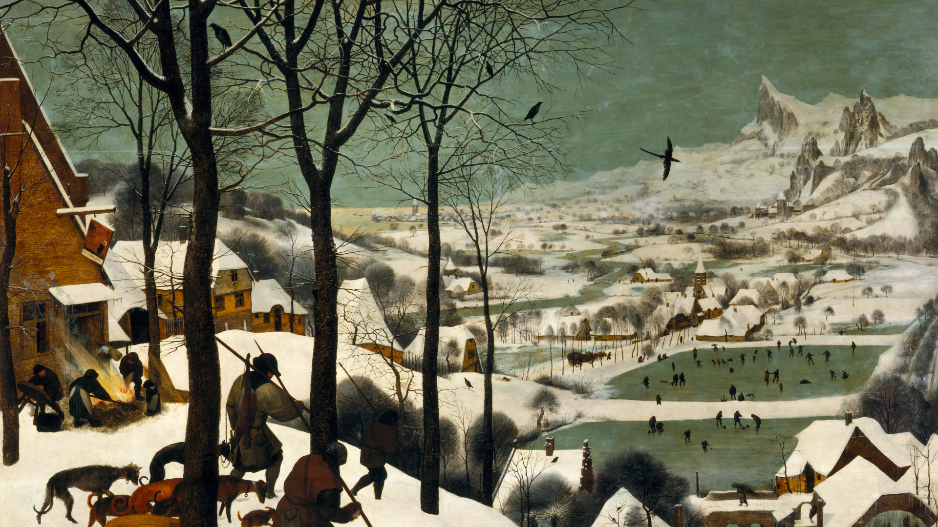 People Walking on Snow Covered Ground Near Houses During Daytime. Wallpaper in 1920x1080 Resolution