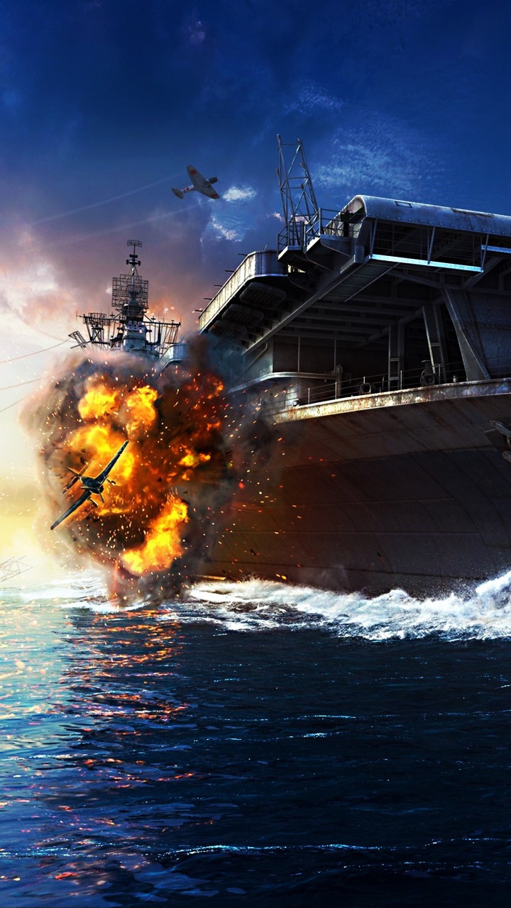World of Warships, Oil Rig, Ship, Aircraft Carrier, Watercraft. Wallpaper in 720x1280 Resolution
