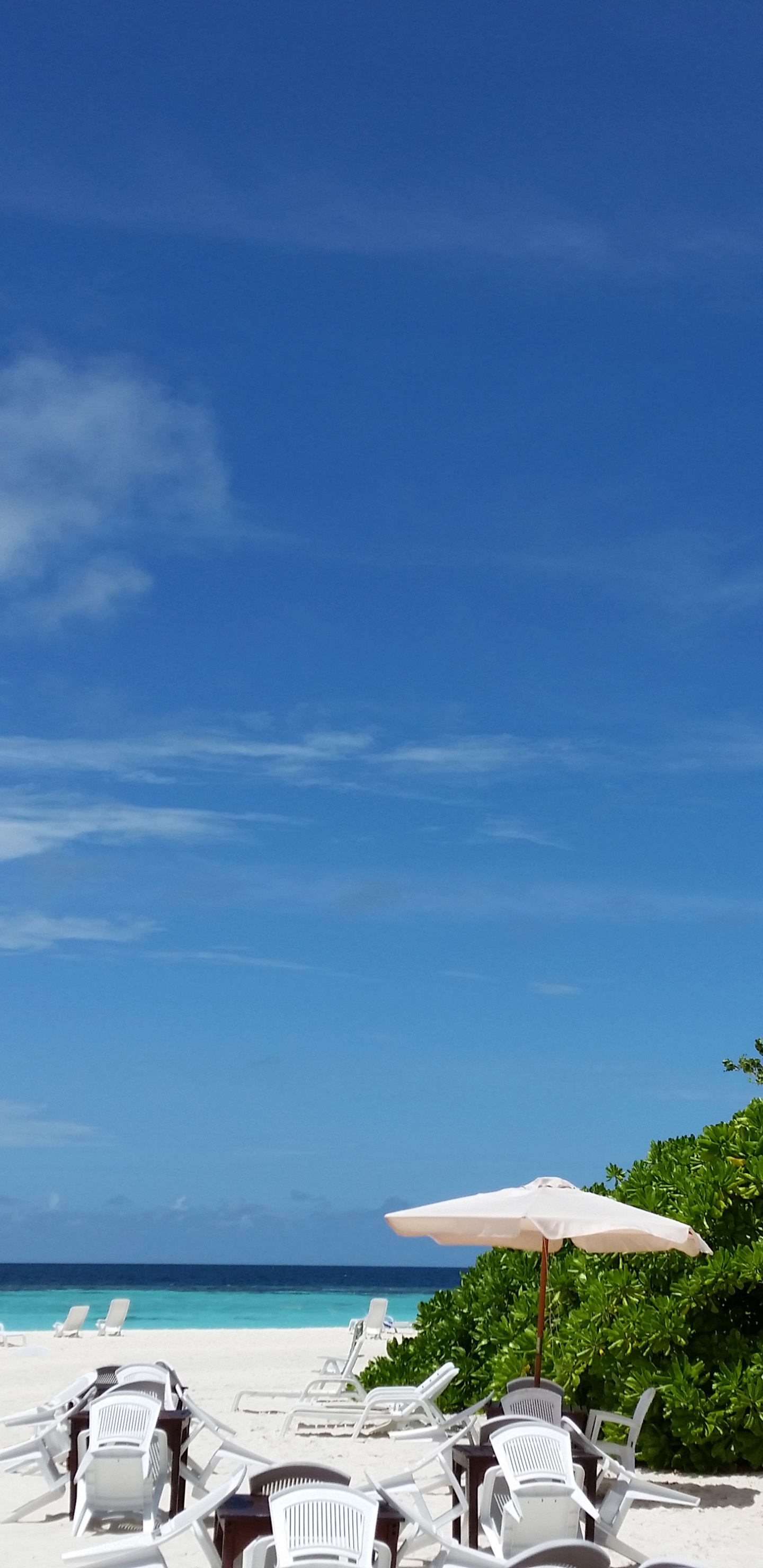 People Sitting on White Chairs Under Brown Beach Umbrella During Daytime. Wallpaper in 1440x2960 Resolution