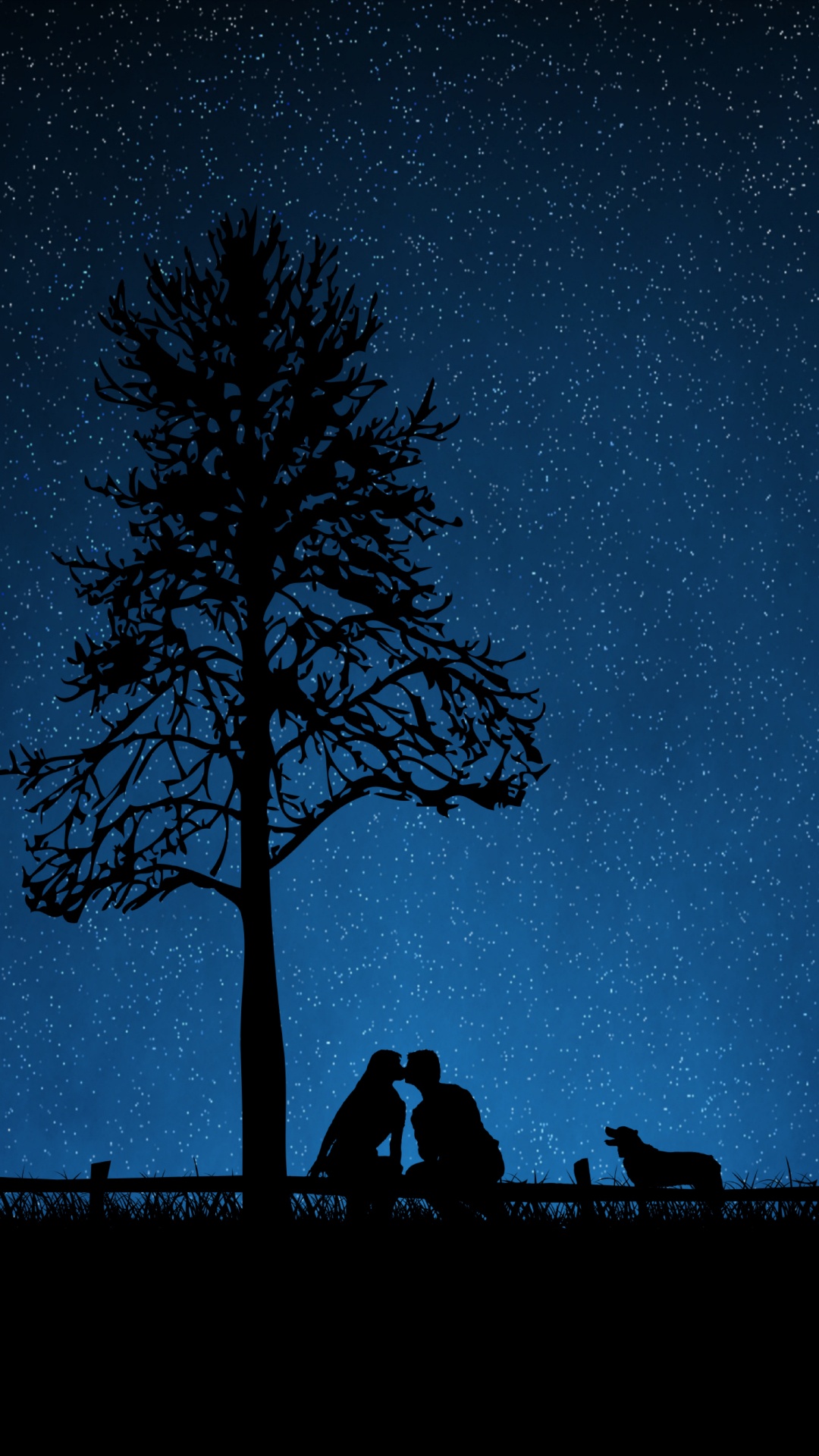 Silhouette, Tree, Black, Night, Blue. Wallpaper in 1080x1920 Resolution