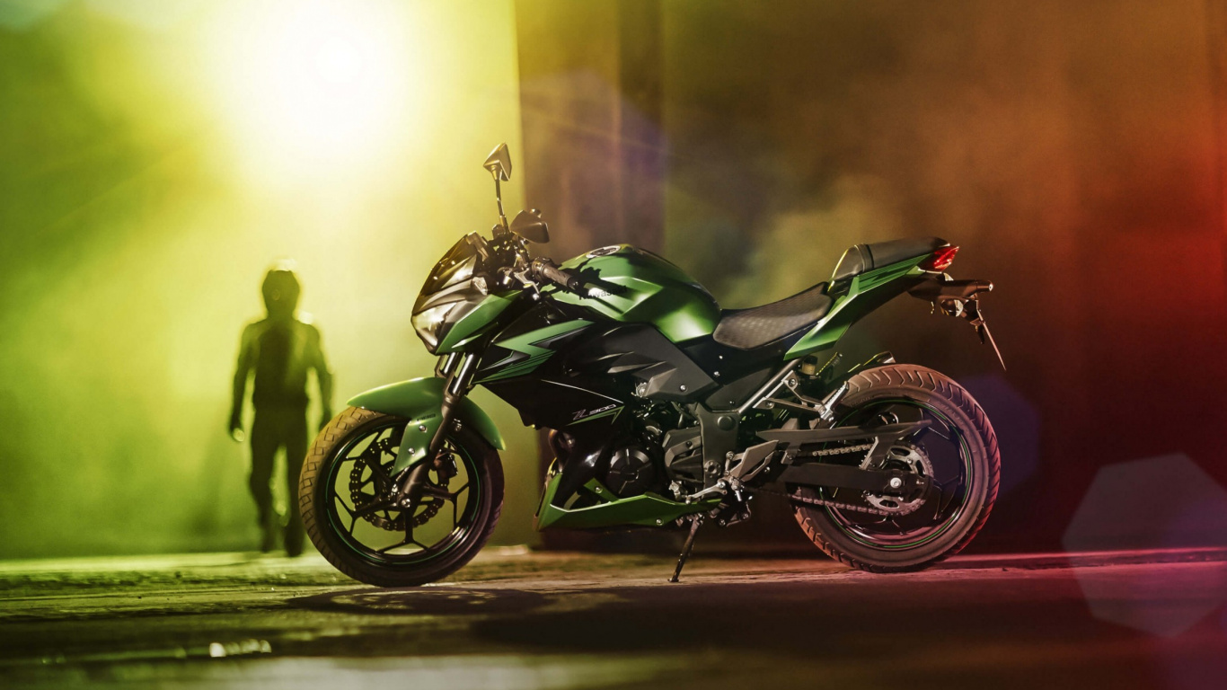 Green and Black Sports Bike. Wallpaper in 1366x768 Resolution