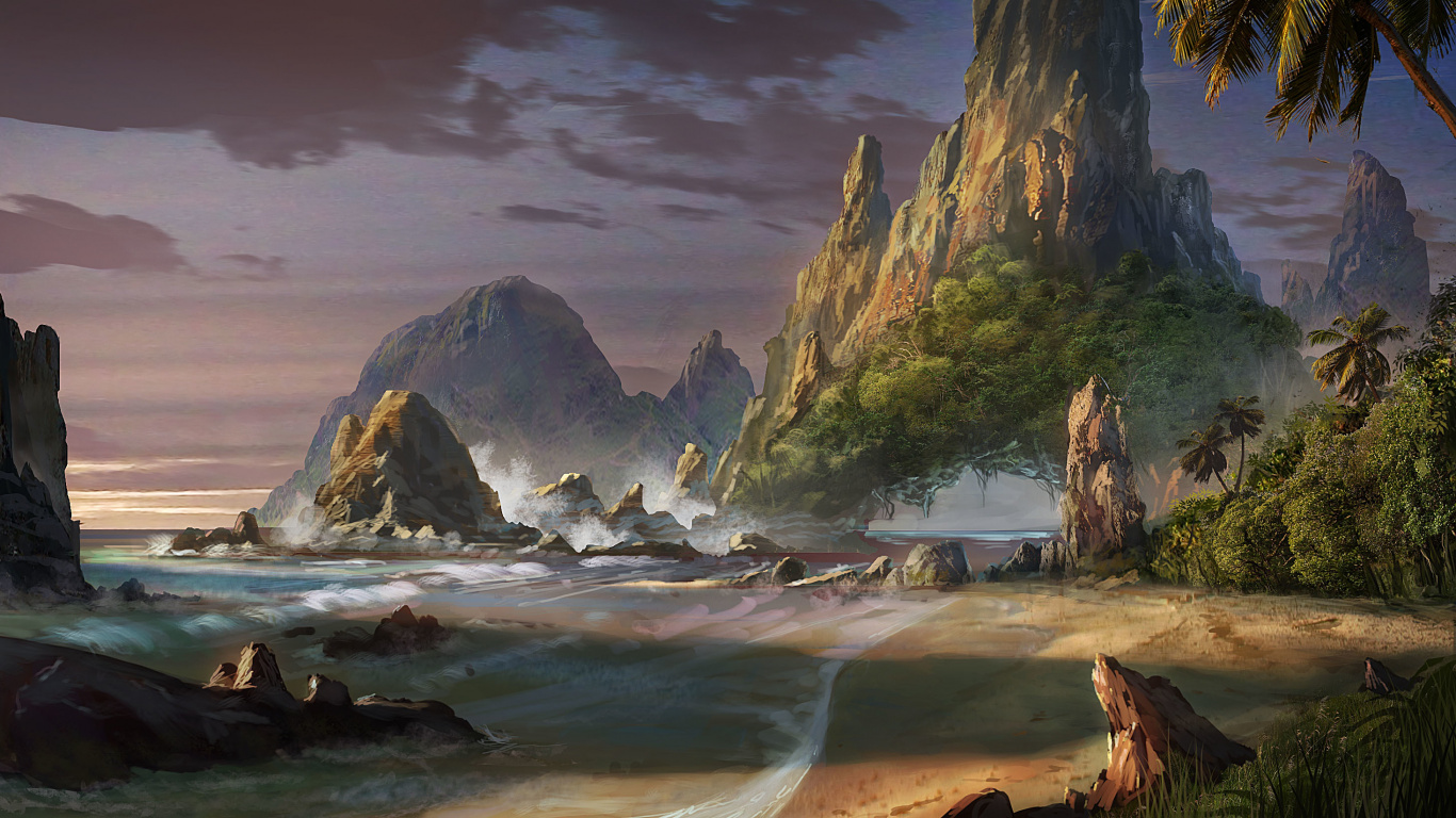 Brown Rocky Mountain Near Body of Water During Daytime. Wallpaper in 1366x768 Resolution