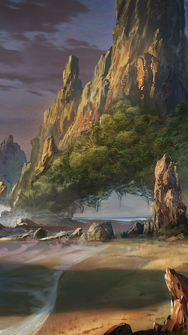 Brauner Felsiger Berg in Der Nähe Eines Gewässers Tagsüber. Wallpaper in 750x1334 Resolution