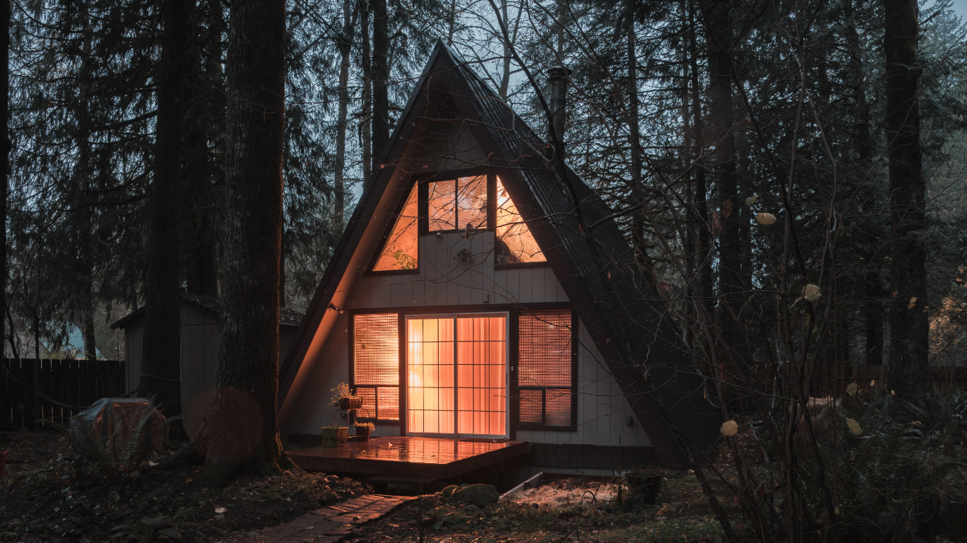Bâtiment, Maison, Cottage, Forêt, Shed. Wallpaper in 1366x768 Resolution