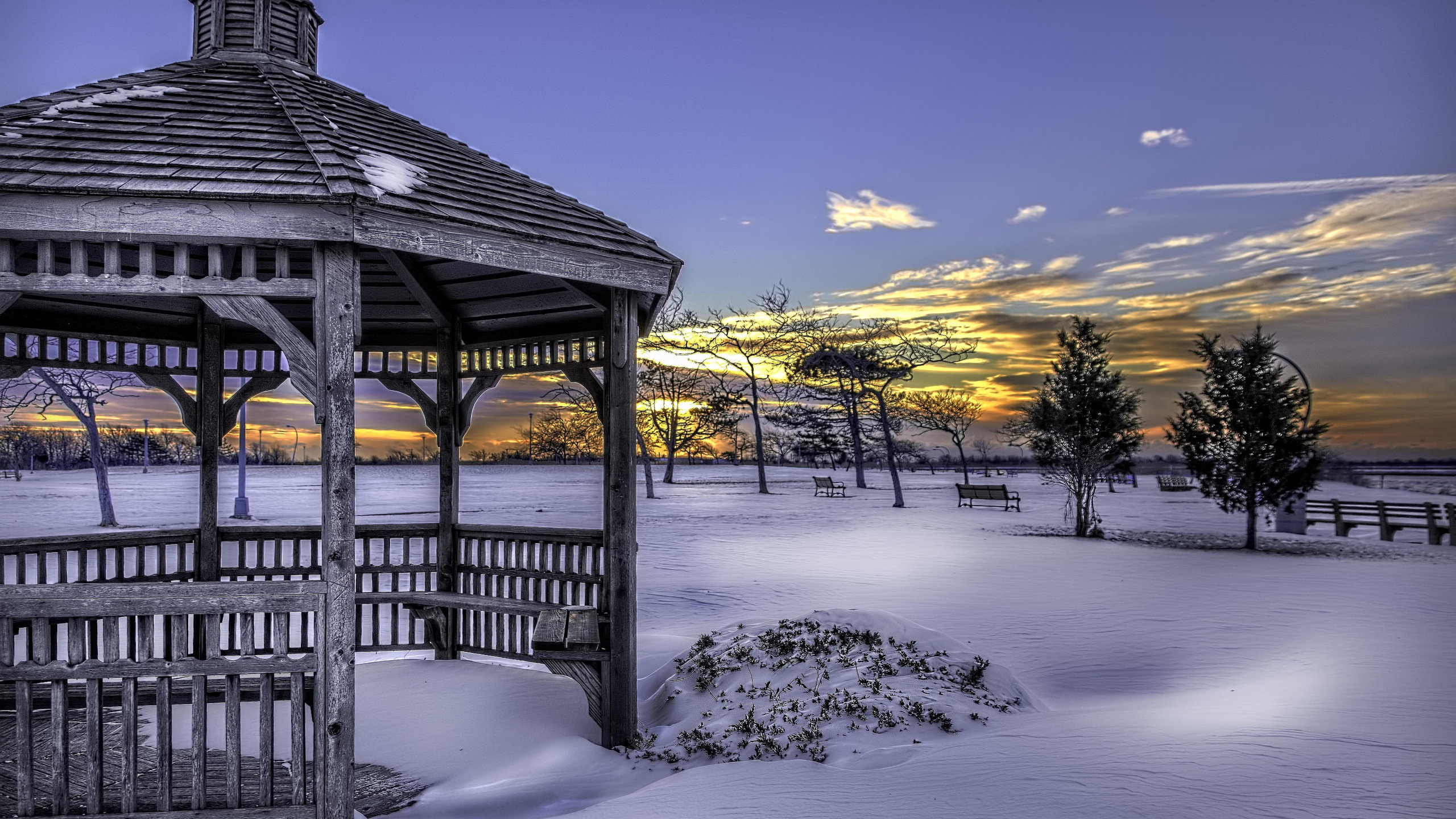 Cloud, Snow, Tree, Fence. Wallpaper in 2560x1440 Resolution