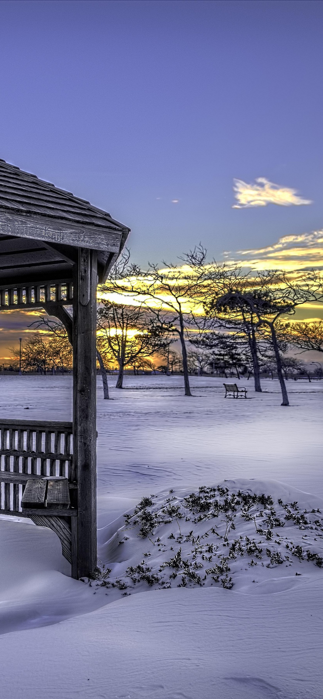 Cloud, Schnee, Baum, Zaun. Wallpaper in 1125x2436 Resolution