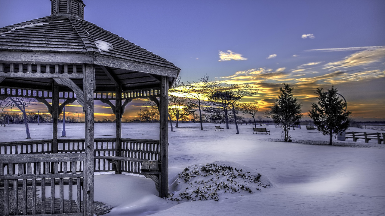 Cloud, Schnee, Baum, Zaun. Wallpaper in 1280x720 Resolution