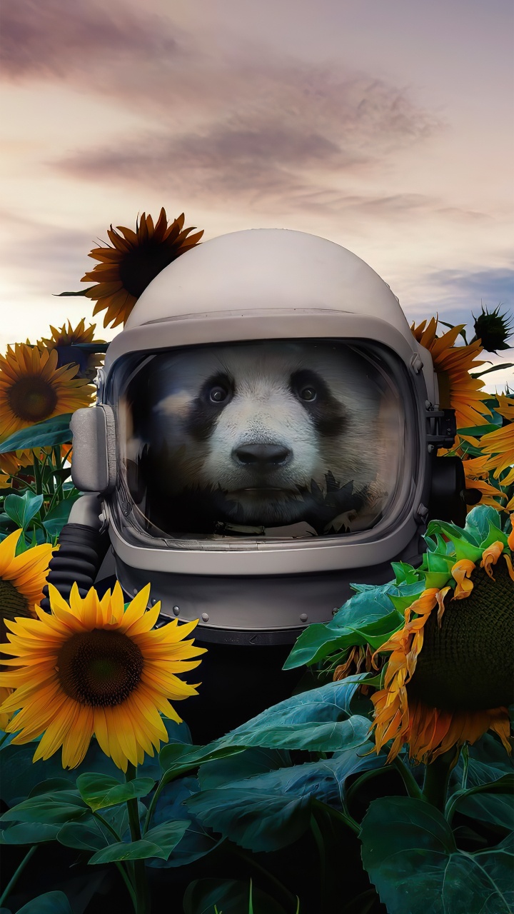 Sonnenblume, Pandabären, Cloud, Dogge, Carnivore. Wallpaper in 720x1280 Resolution