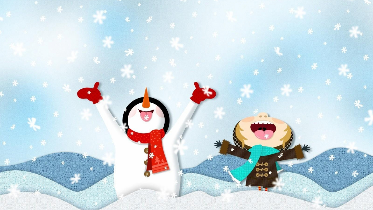 Neige, Illustration, Bonhomme, Flocon, Nouvelle Année. Wallpaper in 1280x720 Resolution