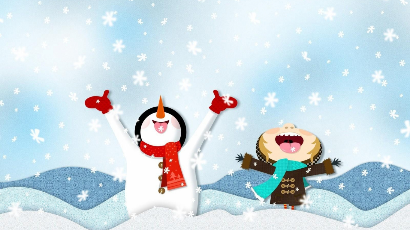 Neige, Illustration, Bonhomme, Flocon, Nouvelle Année. Wallpaper in 1366x768 Resolution