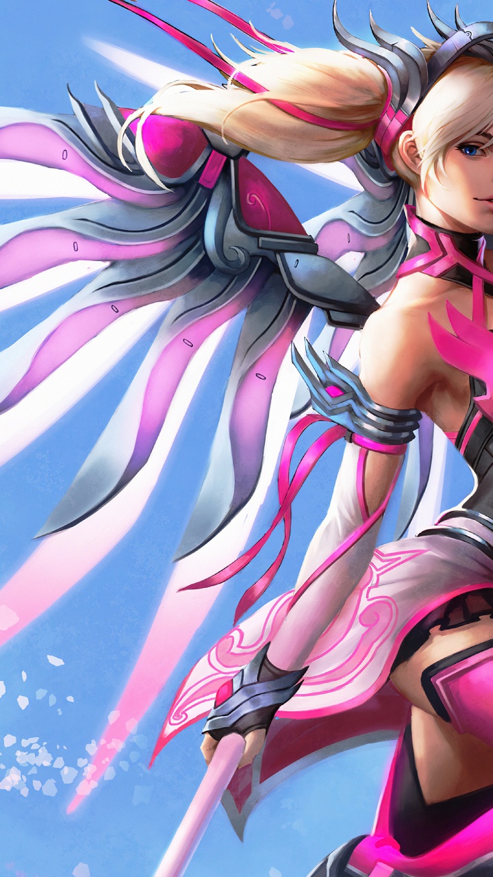 Arte de Misericordia Rosa de Overwatch, Supervisión, Misericordia, Arte, Sombra. Wallpaper in 720x1280 Resolution