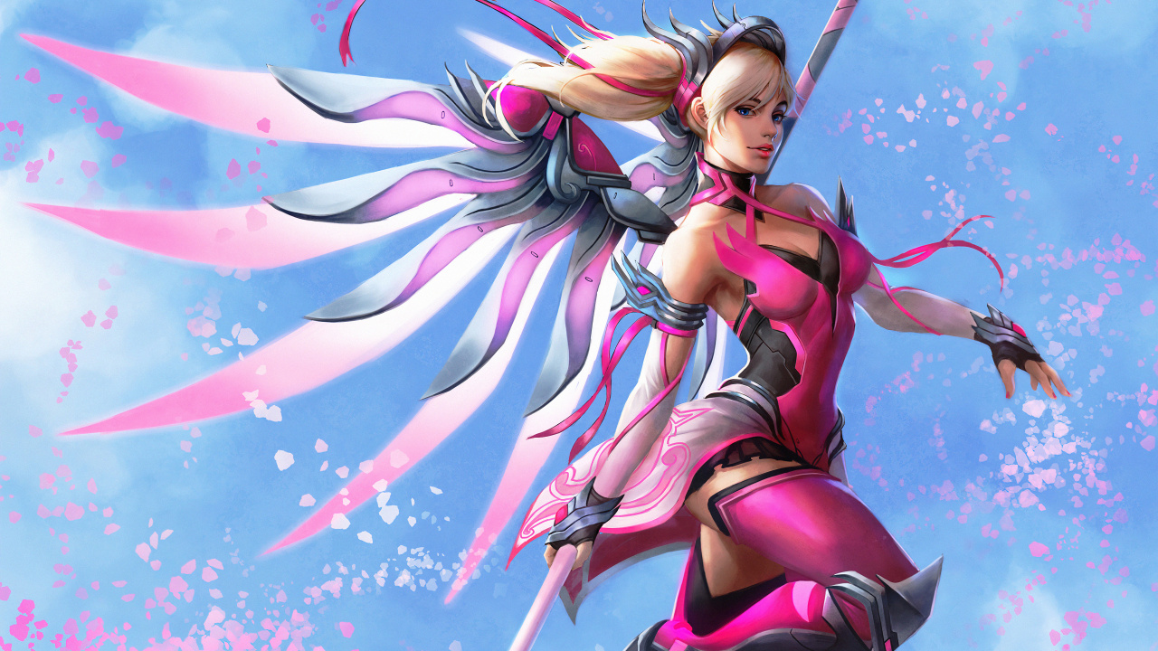 Overwatch Pink Mercy Art, Overwatch, Mercy, Art, Shadows. Wallpaper in 1280x720 Resolution